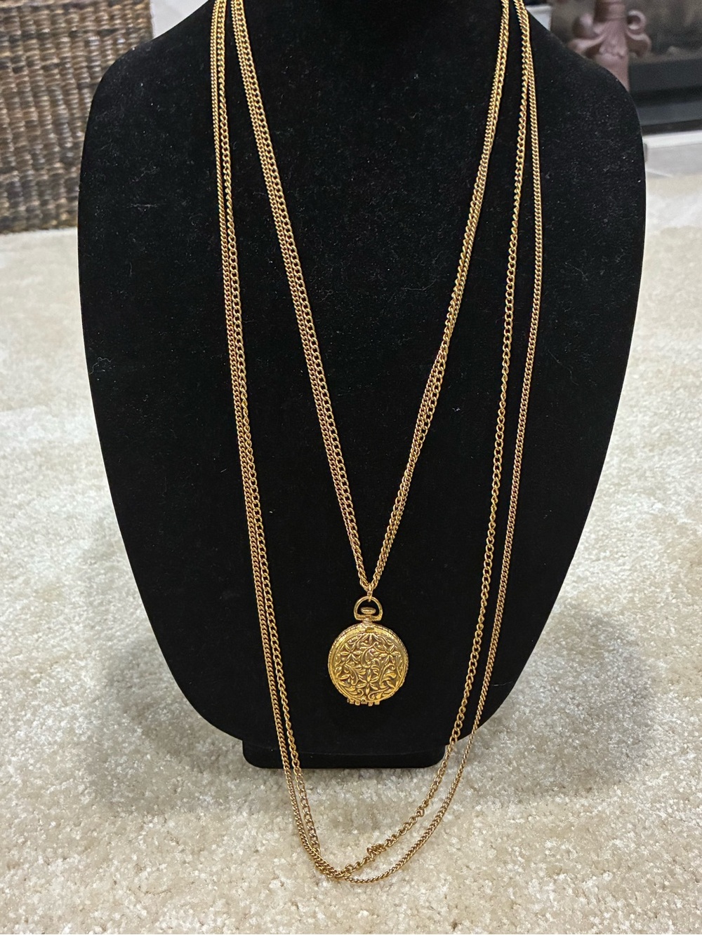 Vintage Goldette Multi Chain Gold Tone Locket Necklace